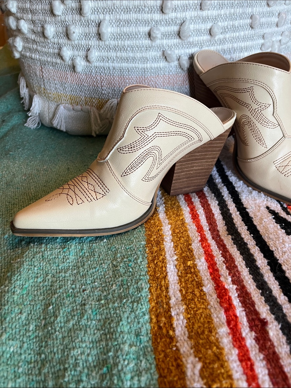 Oasis Society Cream Pointed-Toe Heeled Mule Boots - Picture 2 of 10